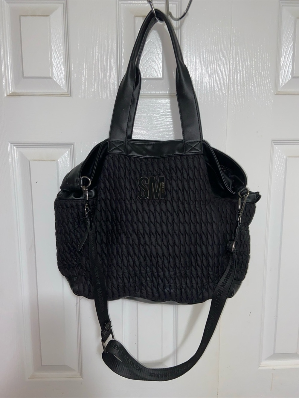 Steve Madden Black Quilted Tote with Detachable Strap